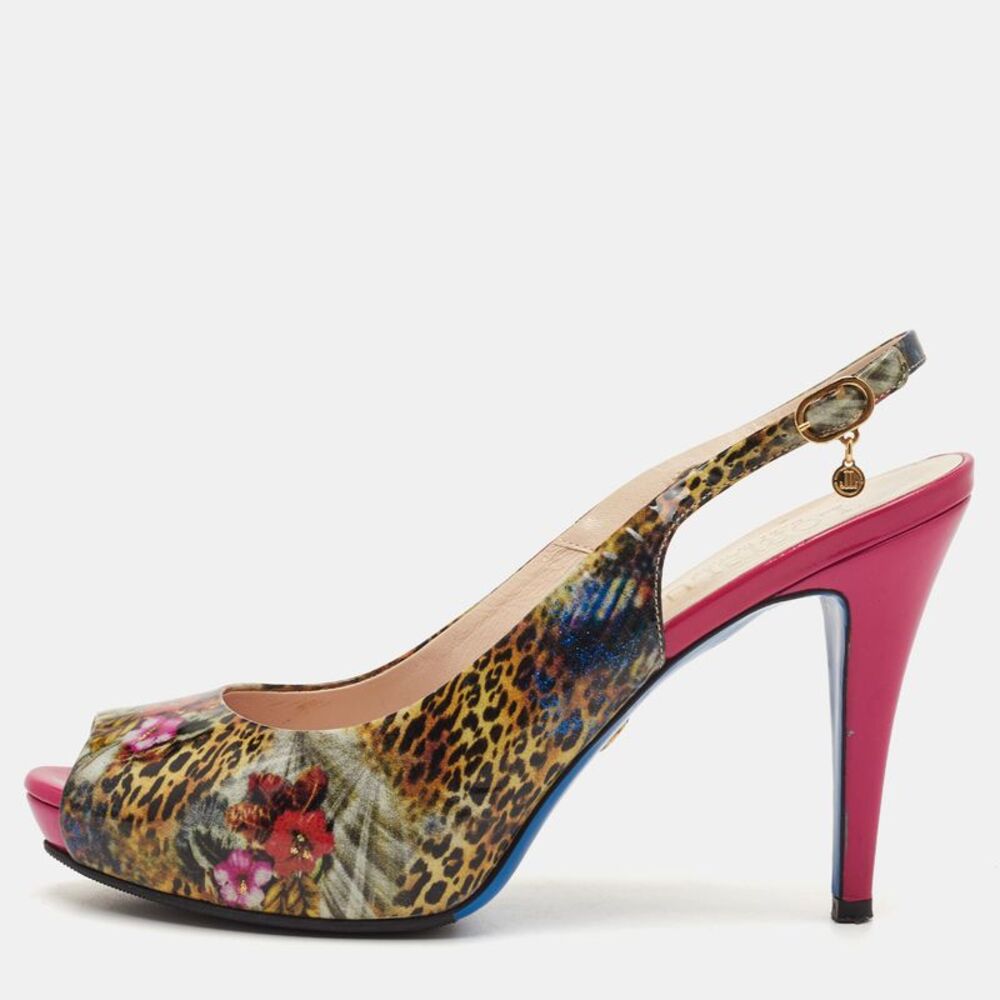 Loriblu Size 39 Multicolor Patent Leather Peep Toe Slingback Sandals